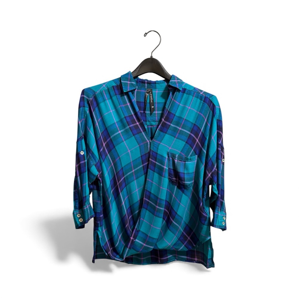 Liverpool Jeans Company Teal and Purple Plaid Shirt XS